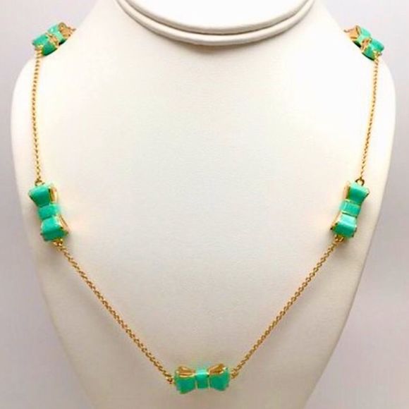 KATE SPADE Gold and Mint Green Long Bow Necklace - Picture 2 of 9
